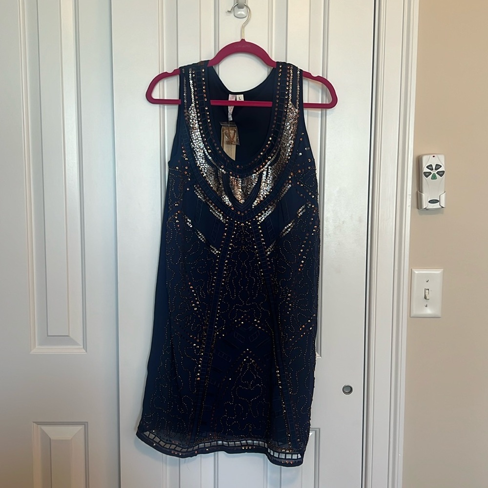 Blue Sequin Shift Dress, Size L